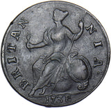 1738 Halfpenny - George II British Copper Coin - Nice