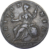 1754 Halfpenny - George II British Copper Coin - Nice