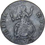 1773 Evasion Farthing - George III British Copper Coin