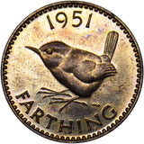 1951 Proof Farthing - George VI British Bronze Coin - Superb