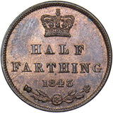 1843 Half Farthing - Victoria British Copper Coin - Superb