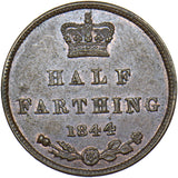 1844 Half Farthing - Victoria British Copper Coin - Very Nice