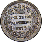 1878 Third Farthing - Victoria British Bronze Coin - Superb