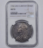 1746 Crown (NGC AU53) - George II British Silver Coin - Very Nice