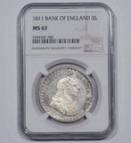1811 3 Shillings Bank Token (NGC MS62) - George III British Silver Coin - Superb