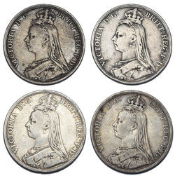 1889 - 1892 Crowns Lot (4 Coins) - Victoria British Silver Coins - Date Run
