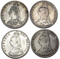 1887 - 1890 Double Florins Lot (4 Coins) - Victoria British Silver Date Run