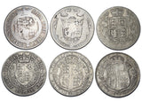 1819 - 1915 Halfcrowns Lot (6 Coins) - British Silver Coins - All Different