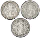 1911 - 1913 Halfcrowns Lot (3 Coins) - George V British Silver Coins - Date Run