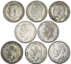 1920 - 1927 Halfcrowns Lot (8 Coins) - George V British Silver Coins - Date Run