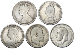 1872 - 1916 Florins Lot (5 Coins) - British Silver Coins - All Different Types