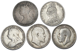 1872 - 1918 Florins Lot (5 Coins) - British Silver Coins - All Different Types