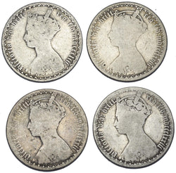 1853 - 1873 Gothic Florins Lot (4 Coins) - Victoria British Silver Coins