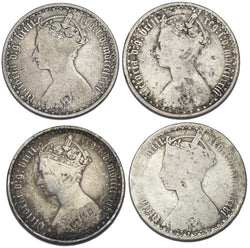 1872 - 1876 Gothic Florins Lot (4 Coins) - Victoria British Silver Coins