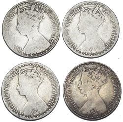 1874 - 1883 Gothic Florins Lot (4 Coins) - Victoria British Silver Coins