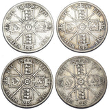 1887 - 1890 Florins Lot (4 Coins) - Victoria British Silver Coins - Date Run
