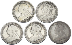 1893 - 1901 Florins Lot (5 Coins) - Victoria British Silver Coins