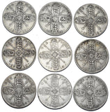 1911 - 1919 Florins Lot (9 Coins) - George V British Silver Coins - Date Run