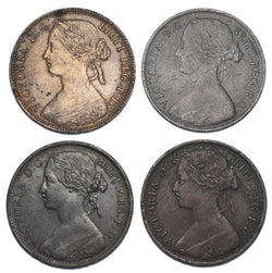 1860 - 1863 Pennies Lot (4 Coins) - Victoria British Bronze Coins