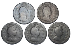 1719 - 1723 Halfpennies Lot (5 Coins) - George I British Copper Coins - Date Run