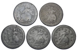 1719 - 1723 Halfpennies Lot (5 Coins) - George I British Copper Coins - Date Run