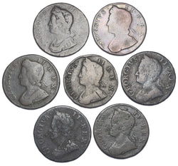 1729 - 1754 Halfpennies Lot (7 Coins) - George II British Copper Coins