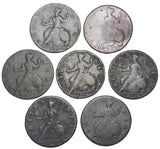1729 - 1754 Halfpennies Lot (7 Coins) - George II British Copper Coins