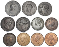 1799 - 1959 Halfpennies Lot (11 Coins) - British Copper Bronze Coins - Type Set