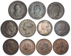 1799 - 1959 Halfpennies Lot (11 Coins) - British Copper Bronze Coins - Type Set