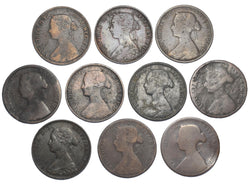 1860 - 1871 Halfpennies Lot (10 Coins) - Victoria British Bronze Coins