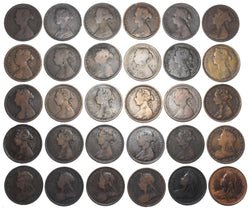1872 - 1901 Halfpennies Lot (30 Coins) - Victoria British Bronze Coins Date Run