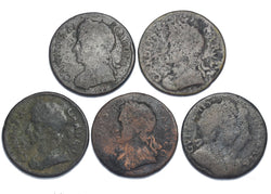 1672 - 1694 Farthings Lot (5 Coins) - British Copper Coins