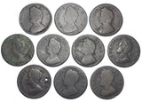 1731 - 1754 Farthings Lot (10 Coins) - George II British Copper Coins