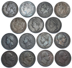 1821 - 1837 Farthings Lot (15 Coins) - British Copper Coins - All Different
