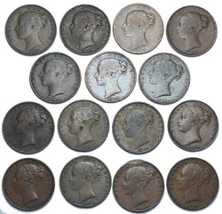 1838 - 1858 Farthings Lot (15 Coins) - Victoria British Copper Coins