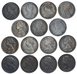 1860 - 1880 Farthings Lot (15 Coins) - Victoria British Bronze Coins