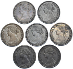1860 - 1867 Better Grade Farthings Lot (7 Coins) - Victoria British Bronze