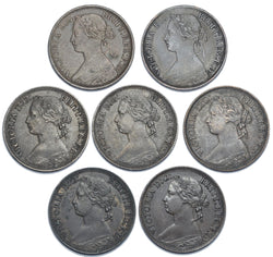 1872 - 1879 Better Grade Farthings Lot (7 Coins) - Victoria British Bronze