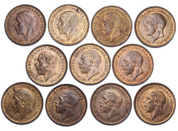 1926 - 1936 High Grade Farthings Lot (11 Coins) - George V British Bronze Coins