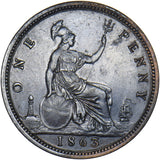 1863 Penny - Victoria British Bronze Coin - Very Nice
