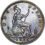 1875 Penny - Victoria British Bronze Coin - Very Nice