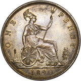 1890 Penny - Victoria British Bronze Coin - Very Nice