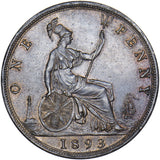 1893 Penny - Victoria British Bronze Coin - Very Nice