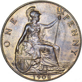 1908 Penny - Edward VII British Bronze Coin - Superb REF-A