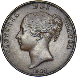 1841 Penny (No Colon) - Victoria British Copper Coin - Nice