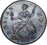 1771 Halfpenny - George III British Copper Coin - Very Nice