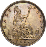 1866 Halfpenny - Victoria British Bronze Coin - Superb