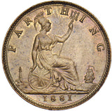 1881 Farthing - Victoria British Bronze Coin - Very Nice