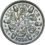 1931 Sixpence - George V British Silver Coin - Very Nice