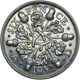 1932 Sixpence - George V British Silver Coin - Very Nice